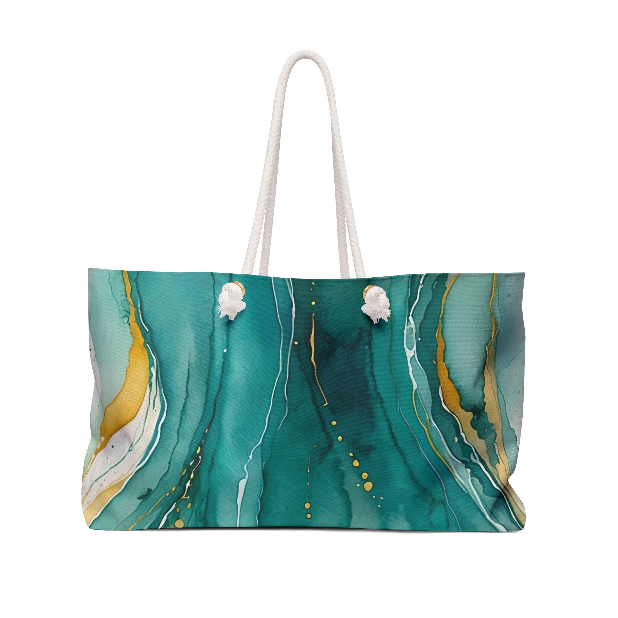 Women Swim Drawstring Beach Bag in Teal Wave Print Beach Bag | Waterproof | Zipped | L22 main image 3