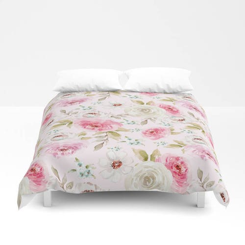 Blue or Pink Duvet shops Cover or Comforter - Bedroom, Shams, Flowers, Watercolor, Pattern, Violet, Sage Green, Boho, Girl, Dorm, Gift, Romantic