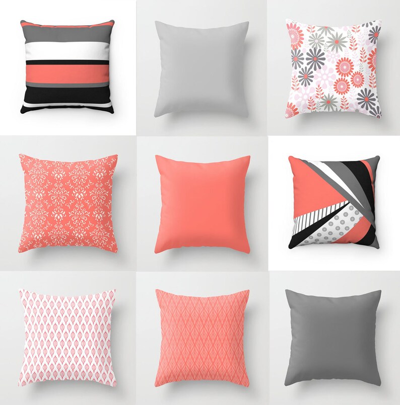 Floral Accent Indoor Geometric Coral Red Double-sided Outdoor Pattern Black and Grey Mix /& Match Decorative Throw Pillow Cover Gift
