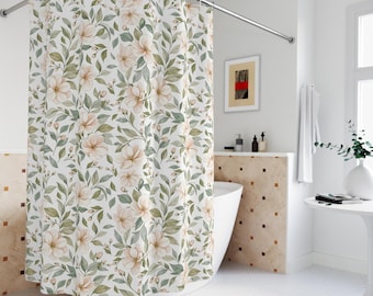 Magnolia Blossoms Spring Floral Shower Curtain, Boho Watercolor Design, Botanical Decor