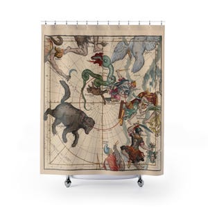 Constellations Shower Curtain, Vintage Celestial Map Design
