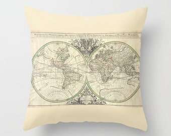 Decorative Throw Pillow Cover - Different sizes, With or Without Inserts, Indoors, Outdoors, Ancient, Map, World, Boho, Hippie, Gift, Old