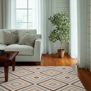Geometric Chenille Area Rug, Neutral Boho Dorm Decor