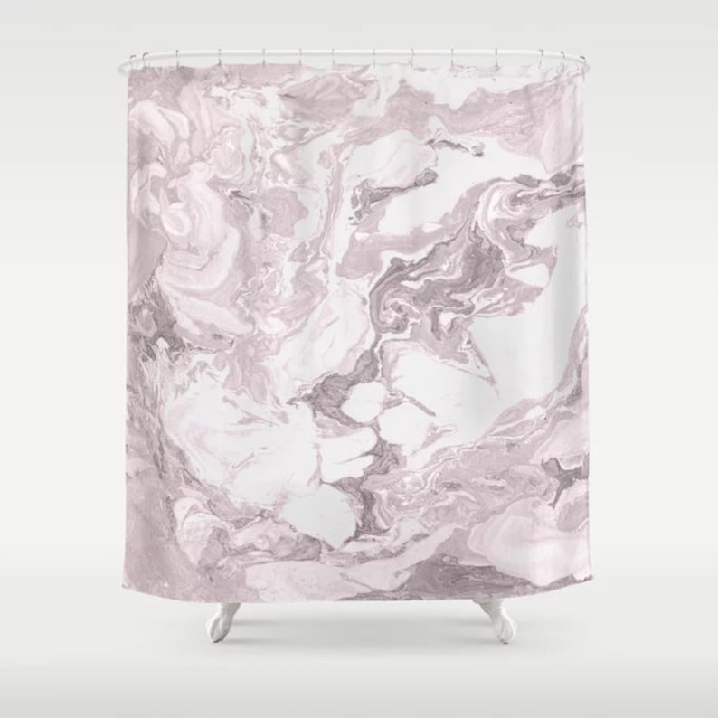 Grey And Pink Marble Shower Curtain 71 X74 Pattern Bath Dorm Girl Mauve Romantic Decor Rustic Gift Abstract