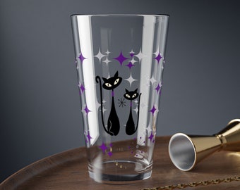 Atomic Cat Glass, Retro Mid Century Kitsch Personalized Beer Glass