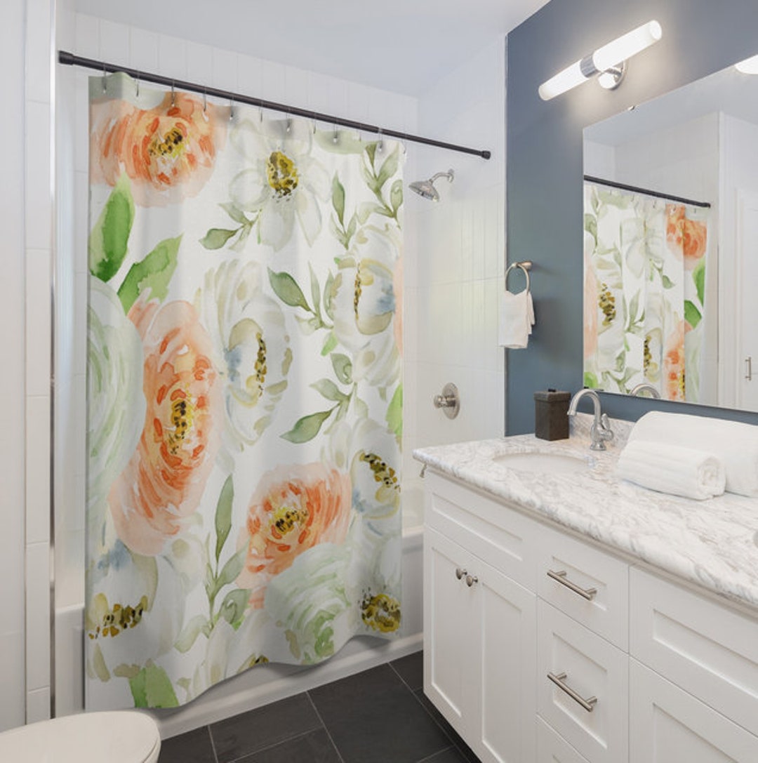 Peaches and Cream Shower Curtain, 71wx74, Pattern, Floral, Bath, Dorm