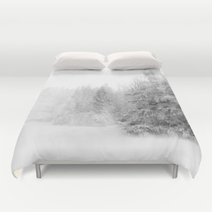 Duvet Cover or Comforter - Custom, Bedroom, Home, Winter, Boho, Hippie, Sham, Nature, Gift, Christmas, Snow, White, Gray, Trees, Minimal