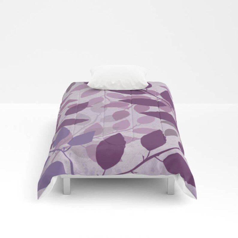Pattern Purple and Violet Abstract Leaves Duvet Cover or Comforter Girl Bedroom Gift Shams Dorm Watercolor Lavender Boho Christmas