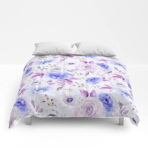 Blue or Pink Duvet shops Cover or Comforter - Bedroom, Shams, Flowers, Watercolor, Pattern, Violet, Sage Green, Boho, Girl, Dorm, Gift, Romantic