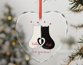 Cats in Love Personalized Crystal Glass Ornament, Family Keepsake