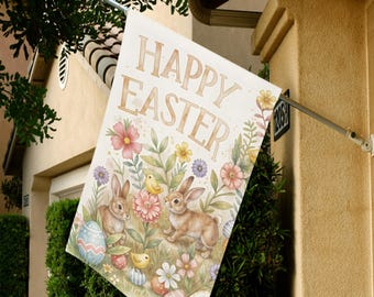 Personalized Happy Easter Garden Flag, Spring Farmhouse Decor