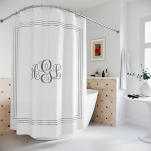 Custom Monogram Shower Curtain, Classic Boho Bathroom Decor (71x74 inch)