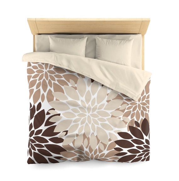 Beige Brown And Cream Floral Duvet Cover Comforter Etsy