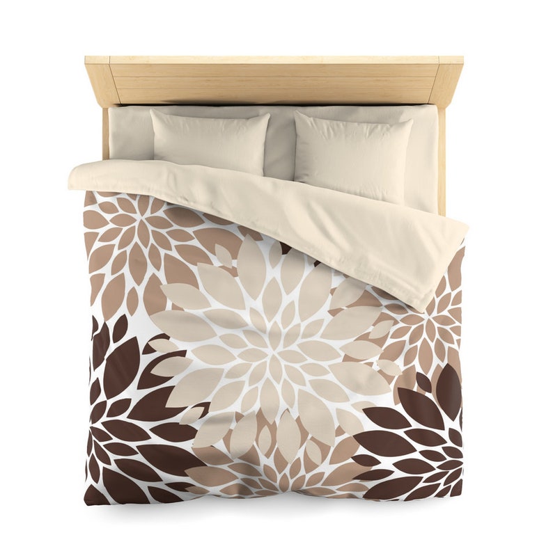 Beige Brown And Cream Fl Duvet Cover Comforter Neutrals Bedroom Shams Flowers Pattern Rustic Boho Girl Dorm Gift Romantic