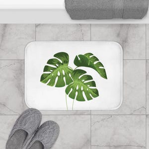 Tropical Leaves Bath Mat - Monstera, Plant, Boho Bathroom Decor, Gift, Elegant, Green, Dorm, Relax, Christmas, Spa Bath Decor