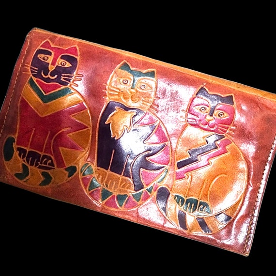 Vtg Leather Cat Wallet - image 2