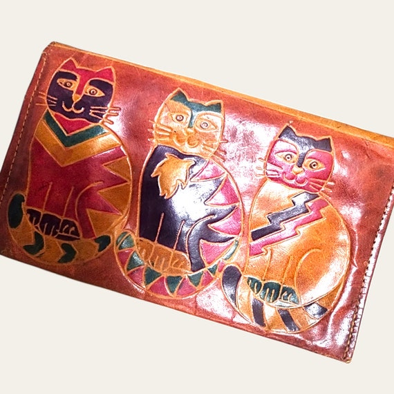 Vtg Leather Cat Wallet - image 1