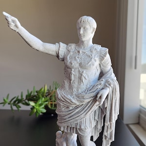 Augustus Statue Replica, Roman Emperor Sculpture, Faux Marble, 3D Printed, Hand Finished White Marble