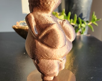 Primitive Figure Sculpture, Stoneware Clay, Brown White, Woman