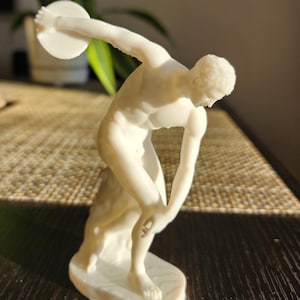 Discobolus Statue, Greek Decor, Customizable Colors, Faux Marble, 3D Printed, Hand Finished Sculpture Art