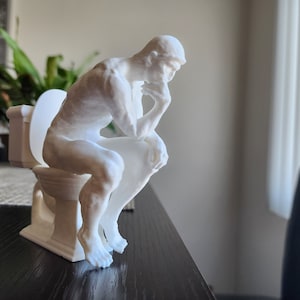 Thinker On Toilet Figure, Bathroom Décor, 3D Printed