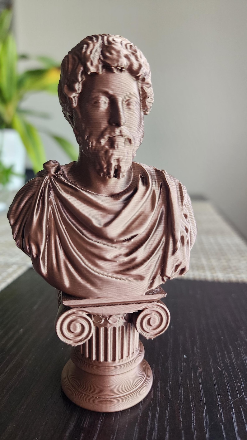 Busto de Marco Aurelio, estatua del filósofo estoico, impresión 3D, regalo para profesores, acabado a mano. Cobre