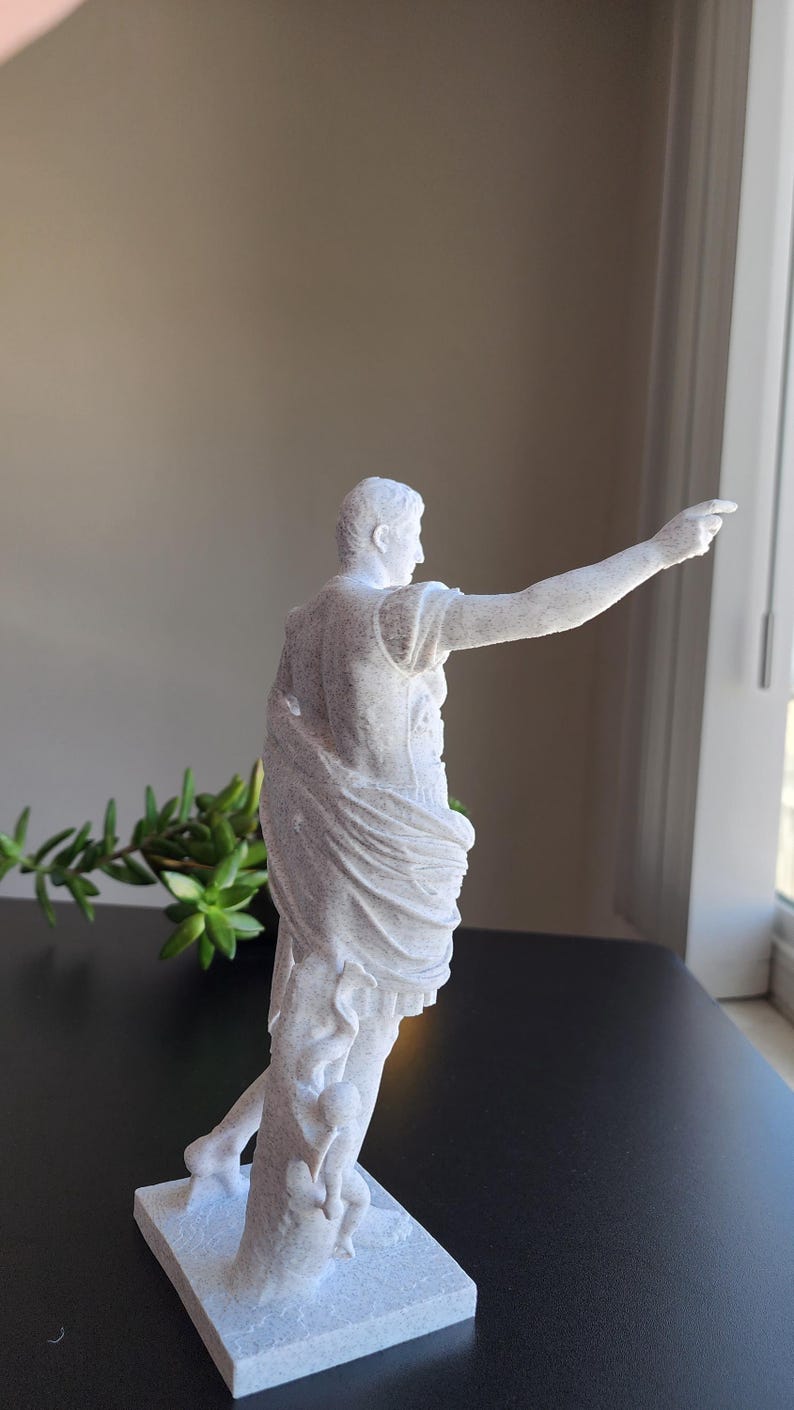Augustus Statue Replica, Roman Emperor Sculpture, Faux Marble, 3D Printed, Hand Finished image 5