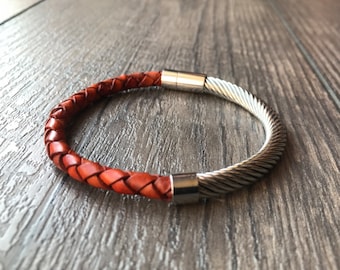 Men's leather bracelet, camel leather men, Licorice leather bracelet, Mens Bracelet, Men's Jewelry, Braided leather men bracelet