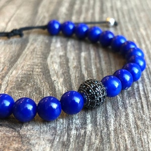 Blue beaded bracelet, Adjustable beaded bracelet, Men Lapis bracelet, Men Beaded Bracelet, Men&#39;s jewelry, handmade Bracelet, Unisex bracelet