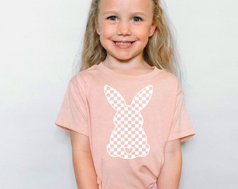 Checkered Easter Bunny Peach Easter Shirt for Girls | Youth Girls  Easter Shirt | Easter Shirt for Toddler Girls | Easter Shirt for Infants