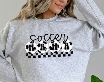 Soccer Mama Sweatshirt for Women Cute Soccer Mom Sweater | Graphic Soccer Mama Checkered Red or Gray Sweatshirt Game day Sweatshirt Women