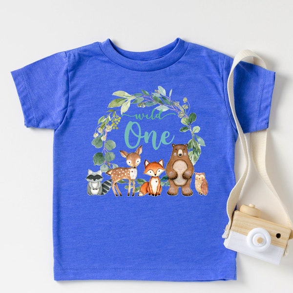 Wild One Wreath with Woodland Animals 1st Birthday T-Shirts for Baby Girls and Boys for First Birthday Outfit and Cake Smash Outfit