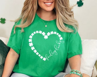 Feeling Lucky Heart Shaped St. Patty's Day Shirt for Women | St. Patrick's Day shirt Women Green Cute Shirt for Women Saint Patty's Day