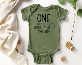 Olive Loves Apple One Whole Year of Awesome Arrow Bodysuit for Boys First Birthday Outfit