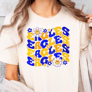 Women&#39;s Eagles Shirt, Groovy Floral Family Game Day Shirts, Teacher T-Shirt, Team Mascot Shirt, School Spirit Shirt, Eagles Baby Outfit