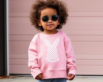 Olive Loves Apple Checkered Bunny Pink Sweatshirt for Toddler Girls Adorable Sweater for Easter Girl Toddler Pink Sweatshirt