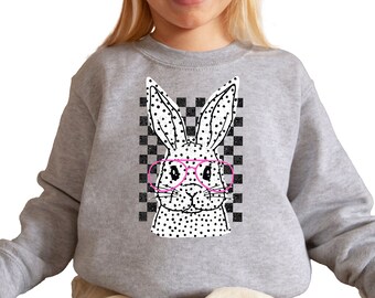 Olive Loves Apple Checkered Bunny Pink Sweatshirt for Toddler Girls Adorable Sweater for Easter Girl Toddler Pink Sweatshirt