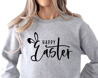 Happy Easter Sweatshirt for Women Easter Bunny Shirt Cute Sweater for Easter Bunny Sweatshirt in Gray and White