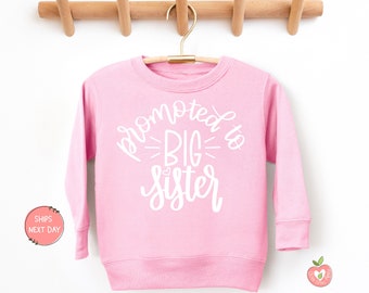 Olive Loves Apple Promoted to Big Sister Colorful Announcement Sweatshirt for Baby and Toddler Girls Sibling Outfits Big Sister Long Sleeve