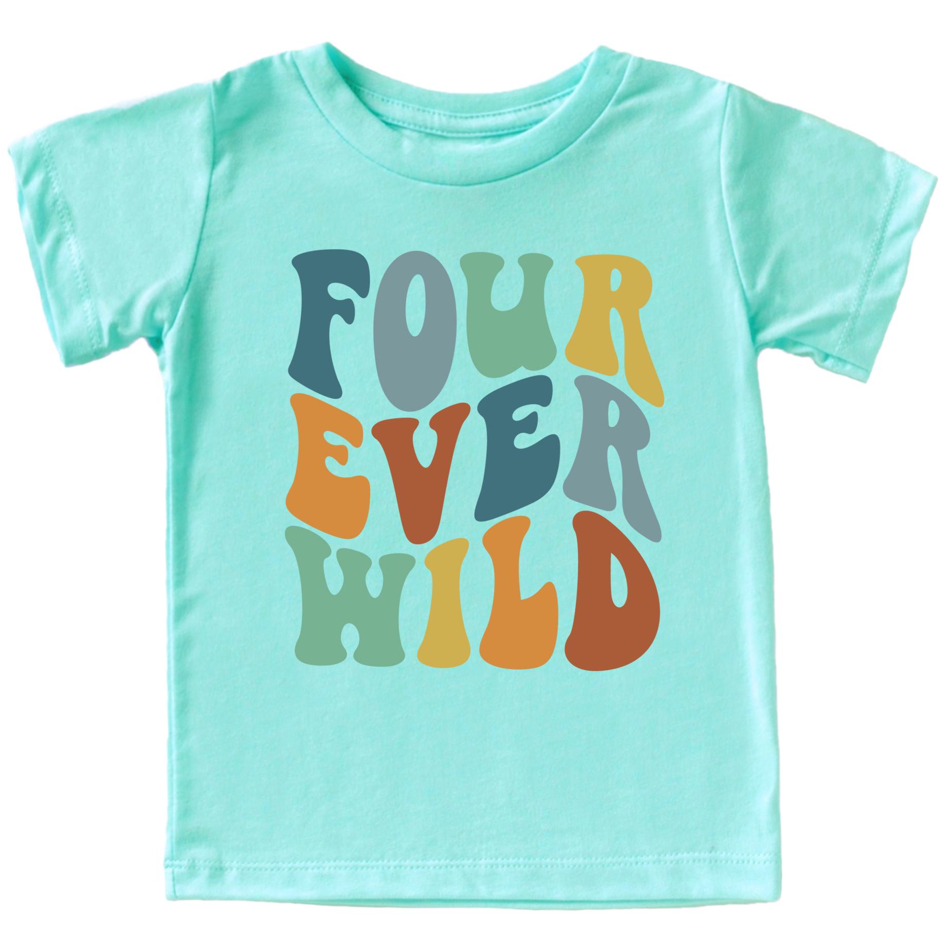 Four Ever Wild Groovy Retro 4th Birthday Shirts for Baby