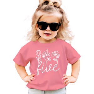 Floral 5th Birthday Shirt for Toddler Girls | Fifth Birthday Outfit for Baby Girls Birthday Celebration | Girly T-Shirt for 5th Birthday
