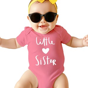 Little Sister with Heart Bodysuit for Baby Girls | Sister Sibling Outfits for Baby Announcement and Gender Reveal | Baby Take Home Outfit