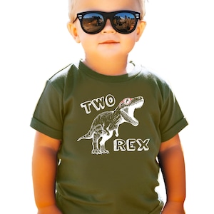 Two Rex Dinosaur 2nd Birthday T-Shirts | Baby Girls and Baby Boys Second Birthday T-Rex Outfit | Bold Two Year Old Party Shirt