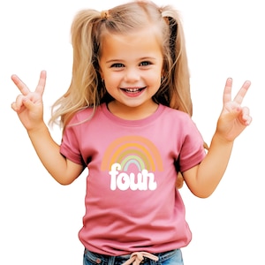 Four Retro Rainbow Birthday Shirts for Toddler Girl | 4th Birthday Outfits for Fourth Birthday Celebration | Four Rainbow Girls Birthday Tee