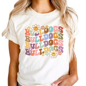 Retro Bulldogs Shirt for Women, Teens, Kids & Babies | Baby Bodysuit and Family Matching Team Pride Shirt | School and Sports Spirit Wear