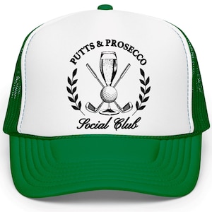 Putts and Pros Social Club Trucker Hat for Women | Trendy Adjustable Golf Cap for Adults | Funny Snapback for Golfers | Wine & Golf Hat