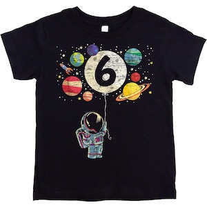 6th Birthday Rocket Astronaut Shirt for Boys | Moon Balloon and Planets Shirt for Kids | Space Birthday Party Outfit | Sixth Bday Tee