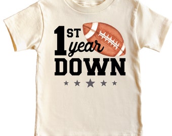 First Year Down Football Boys 1st Birthday Sports Themed T-Shirts for Baby Boys For Cake Smash Outfit for First Birthday One Year Old