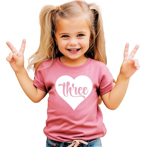 Three in Heart Glitter 3rd Birthday Girls Shirt for Toddler Girls | Third Birthday Outfit Faux Glitter 3rd Birthday Shirt