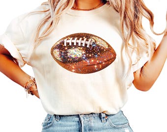 Glitter Football Comfort Colors® Shirt for Women and Teens | Fall Football Season T-Shirt | Oversized Tee for Football Fan